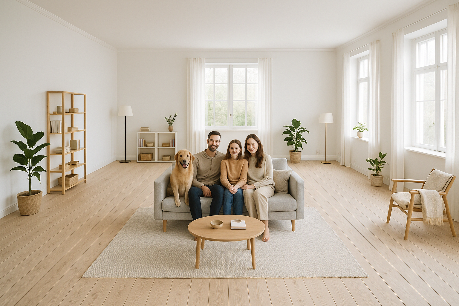 amplía la imagen, que se vea más salón y el sofá más pequeño en el centro