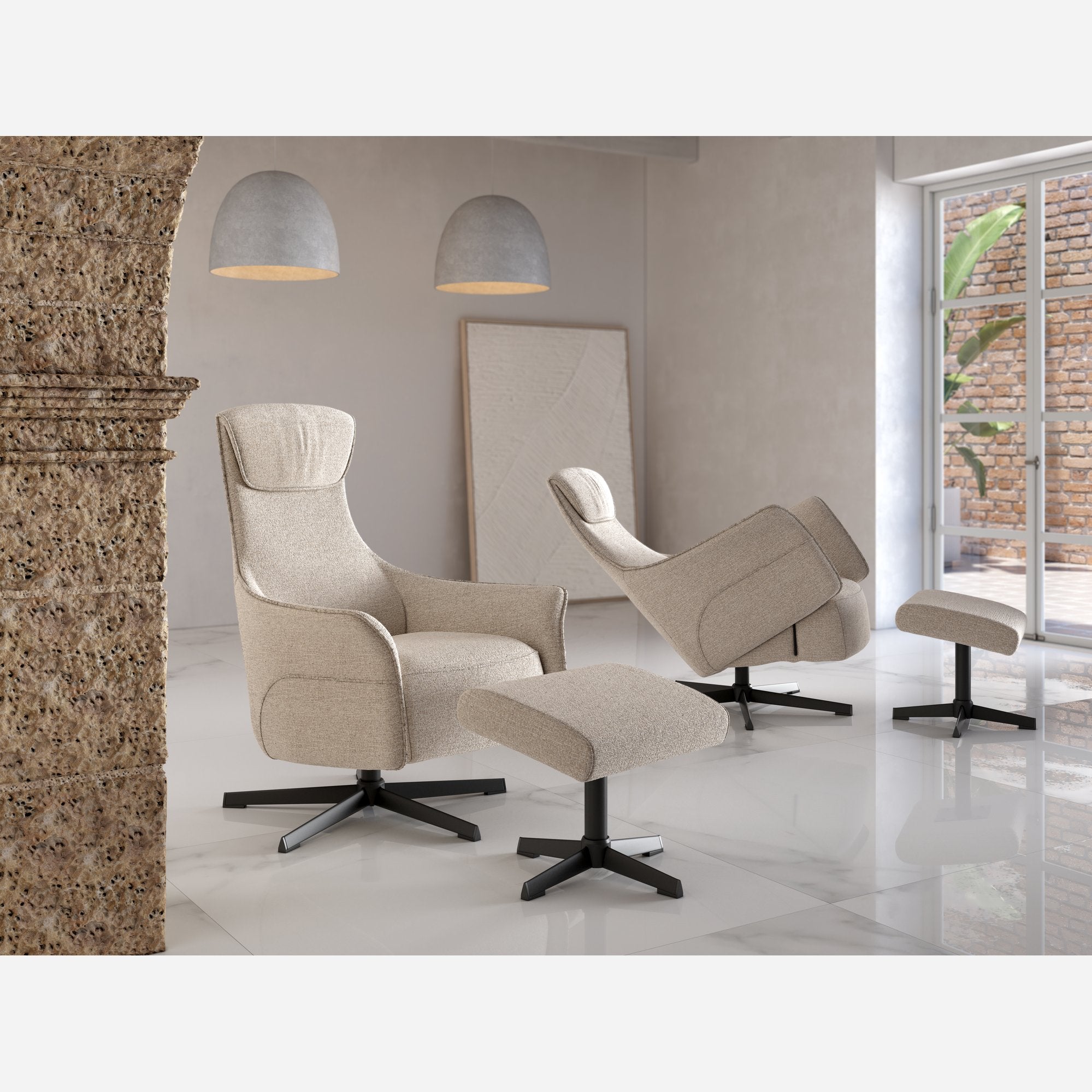 KIARO – BUTACA GIRATORIA RELAX MANUAL CON OTTOMAN