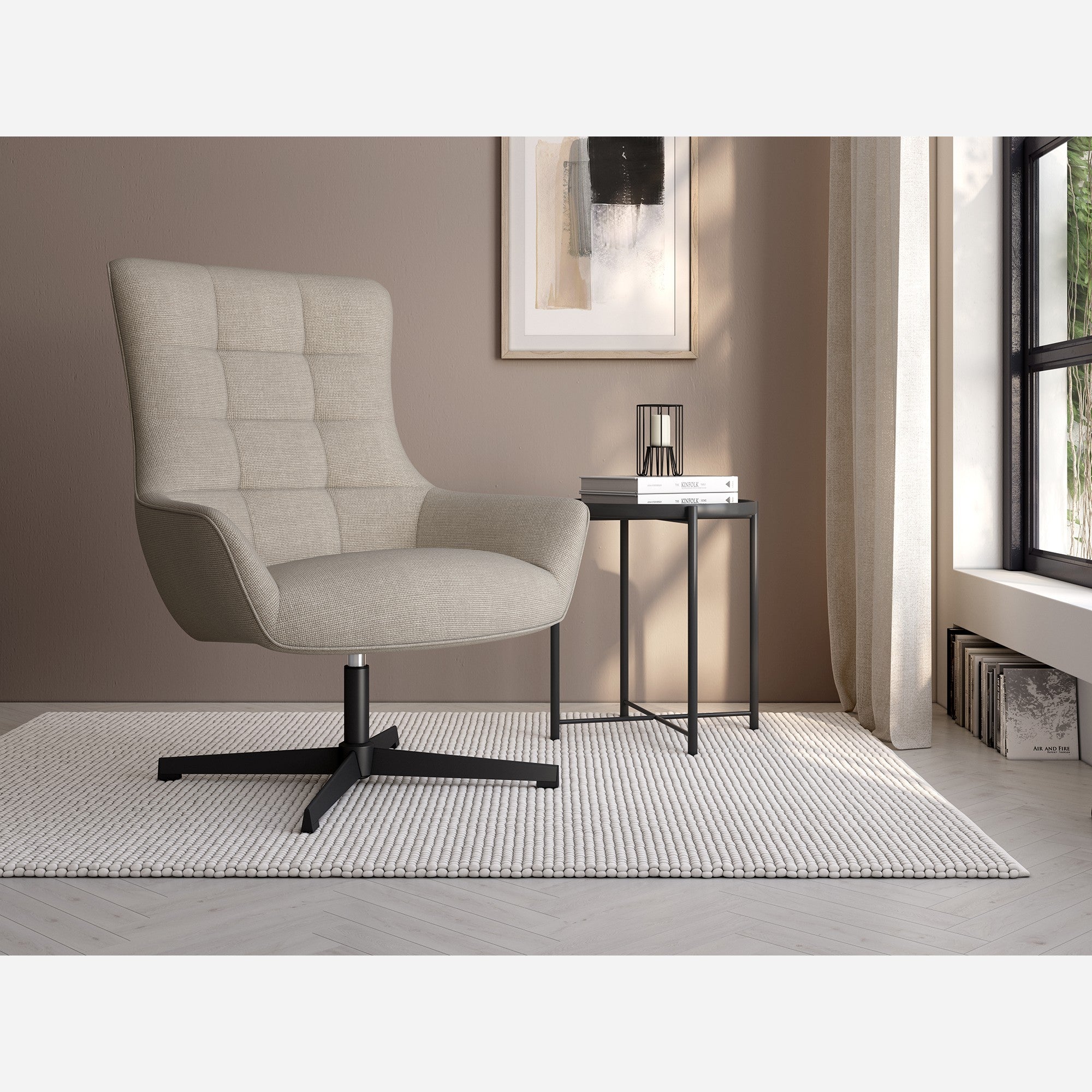 IRIDE – BUTACA GIRATORIA TAPIZADA RESPALDO ALTO