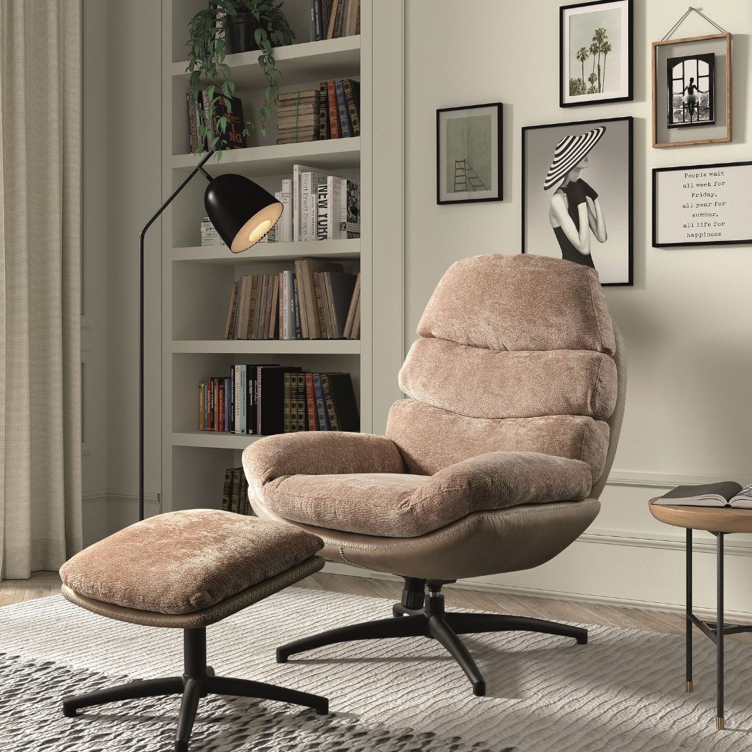 CADIZ — Sillón giratorio balancín con pouf - XL Relax